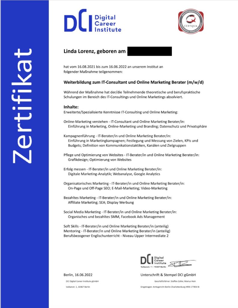 DCI Zertifikat